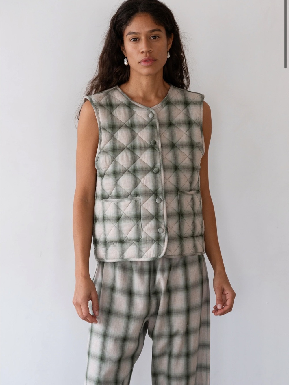 DONNI. The Quilted Plaid Flannel Vest